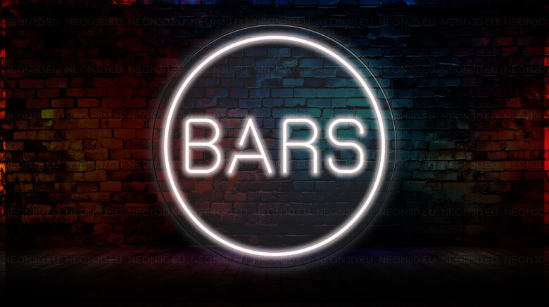 LED неоновая вывеска "BARS"  560 х 560мм, Цвет - холодный белый